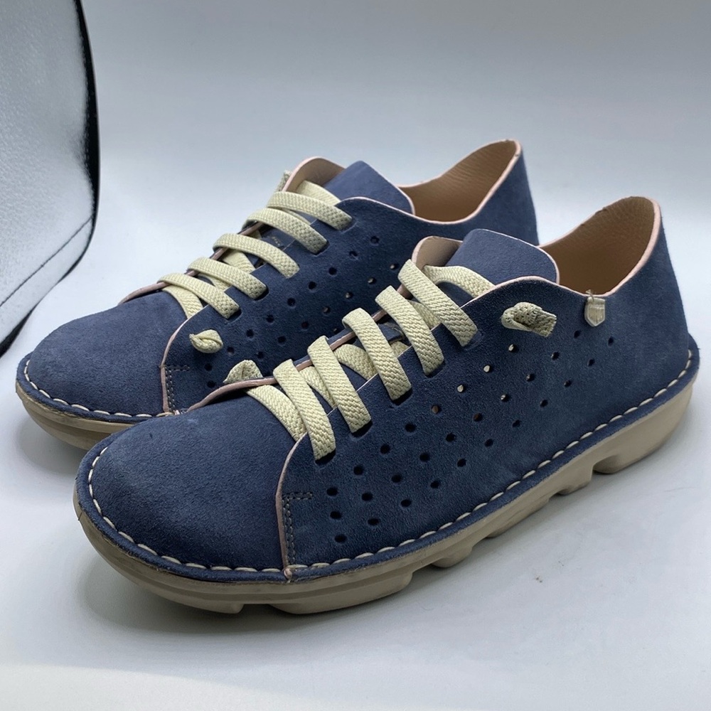 On Foot Perforated Suede Sneakers Blue Jean 38 Best Fits US Womens 7.5